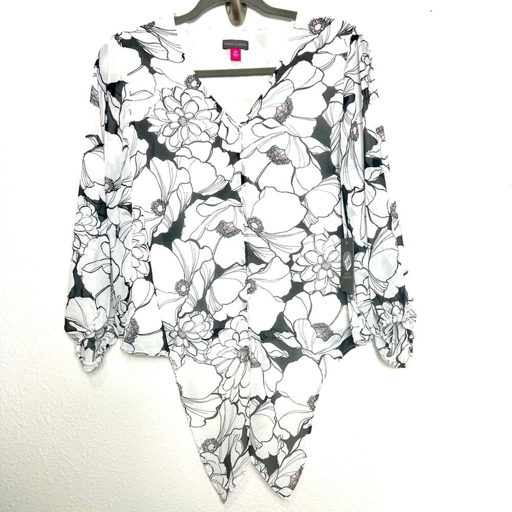 Vince Camuto floral tie front blouse xxs